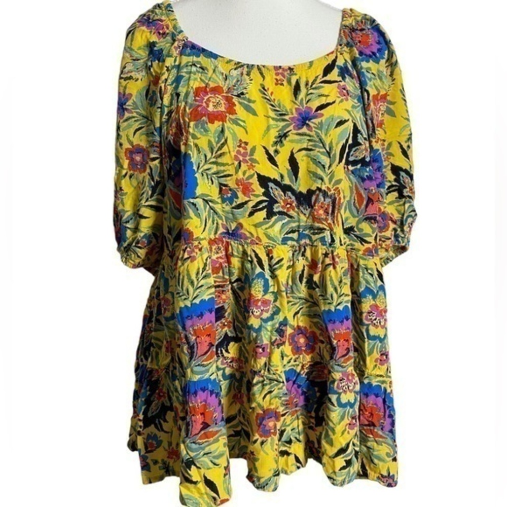 Terra & Sky Women's Plus Size Puff Sleeve Square Neck Babydoll Top